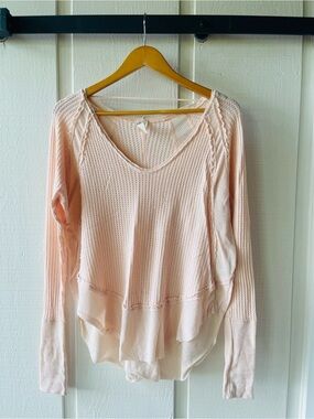 We The Free Light Blush Layered Waffle Knit Long Sleeve Top